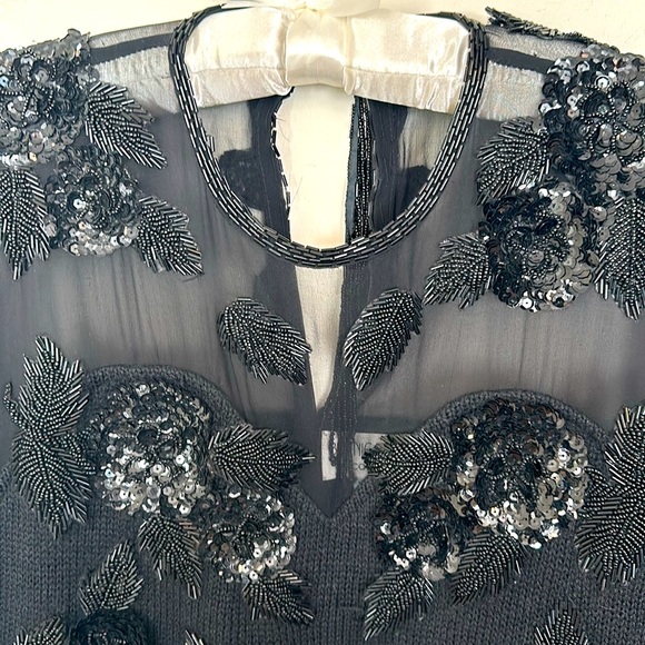 Vintage Bonnie Boerer S 80’s Black Appliqué 3D Sequins Bugle Beaded Sweater - Picture 4 of 16
